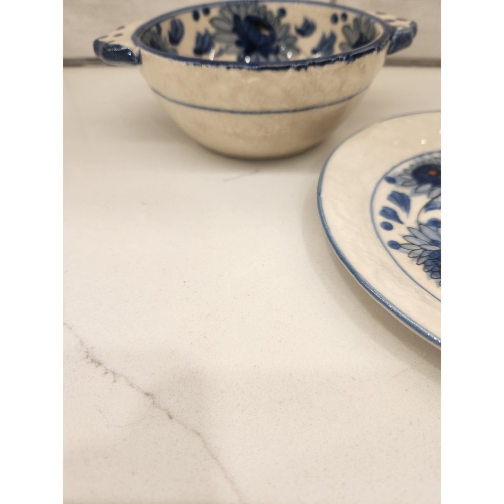 Vintage Blue Flower Hand Painted In Japan Soup Cereal Rice Bowl And Under Plate - Picture 4 of 14